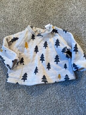 Zara Kids Heather Gray Sweatshirt with Navy & Gold Tree Print